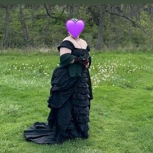 DraculaClothing Brocade Gothic Witchy High Low Bustle Dress L/XL 16 Prom Wedding